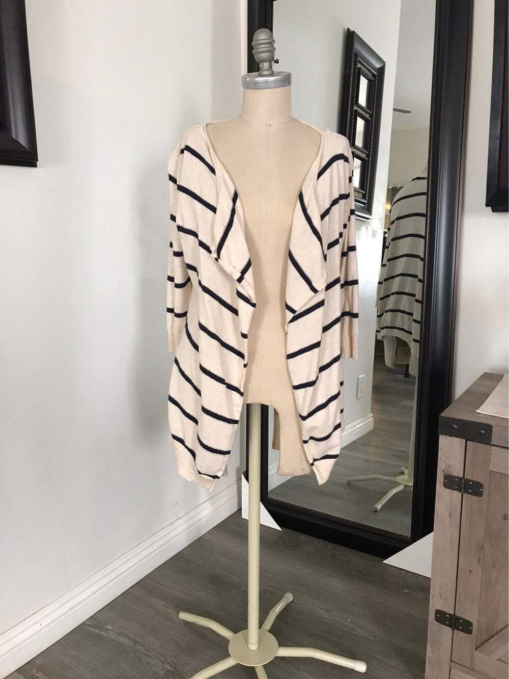 Pink Rose Women's Open-Front Striped Lightweight Cardigan Sweeter Medium